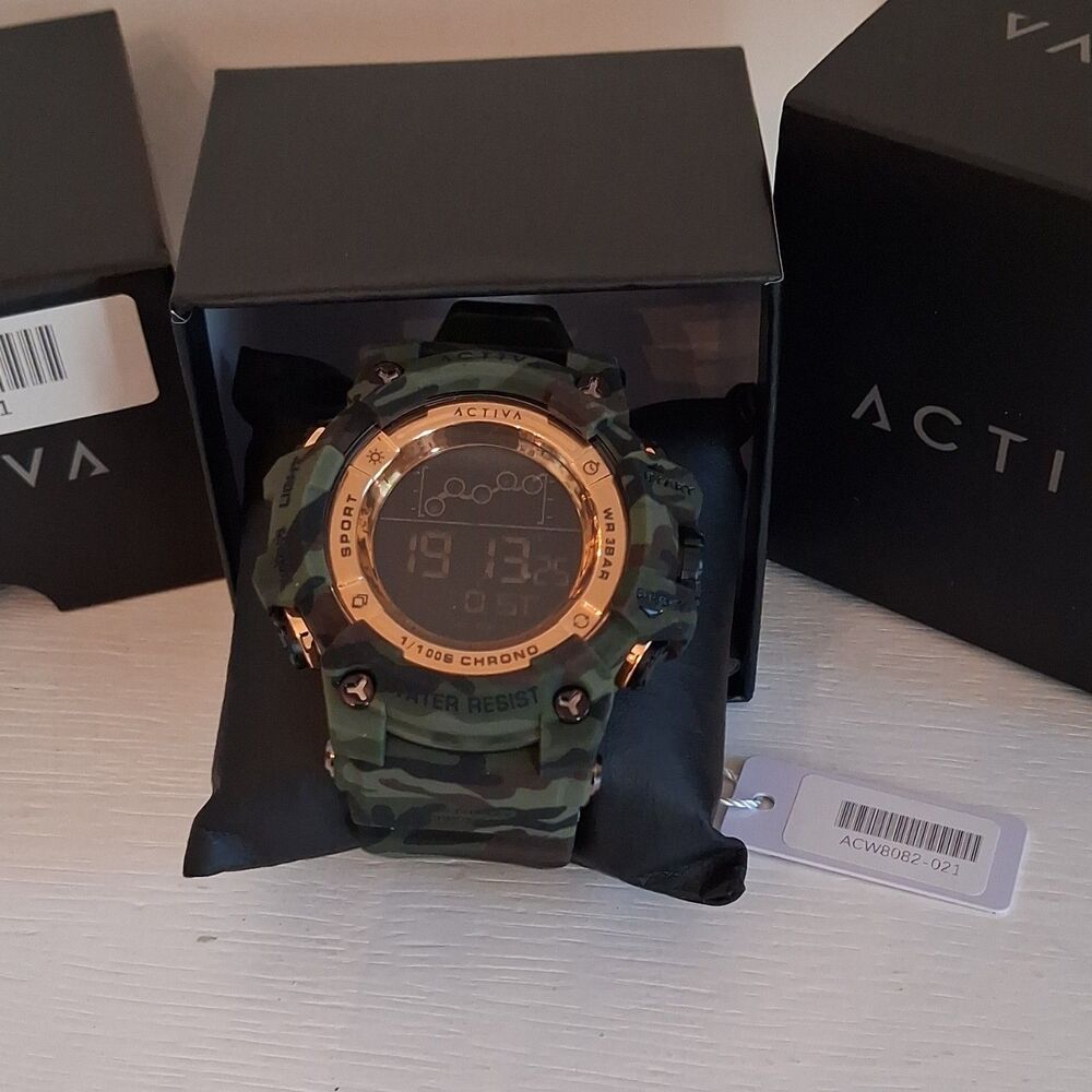 ACTIVA Men's Digital Camo Sport Quartz Chronograph Backlight 3 ATM Box Papers